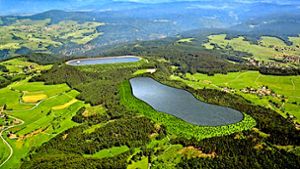 Auf dem Höhenrücken des Hotzenwaldes, direkt neben dem bestehenden Hornbergbecken (hinten), hätte das neue Oberbecken entstehen sollen. Foto: Schluchseewerk