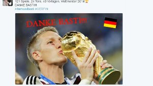 Einer der zahllosen Tweets zu Schweinsteigers Abschied aus der Nationalmannschaft. Foto: Twitter/@bettieh10