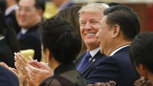 US-Präsident Donald Trump zeigt sich beim Besuch des chinesischen Präsidenten Xi Jinping bestens gelaunt. Foto: Getty