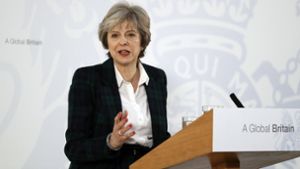 Großbritanniens Premierministerin Theresa May bei ihrer Grundsatzrede zum Brexit. Foto: AP