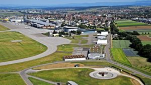 Das Luftbild zeigt das Luftfrachtzentrum am Flughafen Stuttgart im Jahr 2014. Foto: Storck