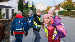Immer wachsam! Die Kinder der „Bühlenflitzer“ gehen gemeinsam zur Schule. Um Elterntaxis zu reduzieren, hat der Landkreis das Projekt „Bus auf Beinen“ eingeführt. Foto: /Stefanie Schlecht