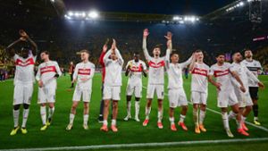 Großer Jubel bei den Spielern des VfB Stuttgart. Foto: AFP/INA FASSBENDER