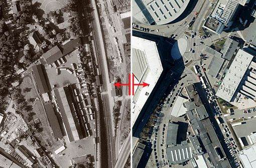 Im Slider unten sowie in der Bildergalerie  zeigen wir, wie sich der Porsche-Stammsitz in Zuffenhausen seit 1955 verändert hat. Foto: Stadtmessungsamt Stuttgart