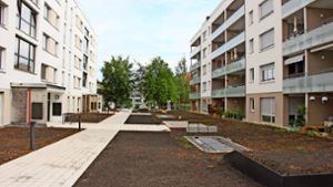 An der Mittenfeldstraße in Giebel soll das Baufeld West mit seinen insgesamt 157 Wohnungen im Herbst  fertiggestellt sein. Foto: Bernd Zeyer