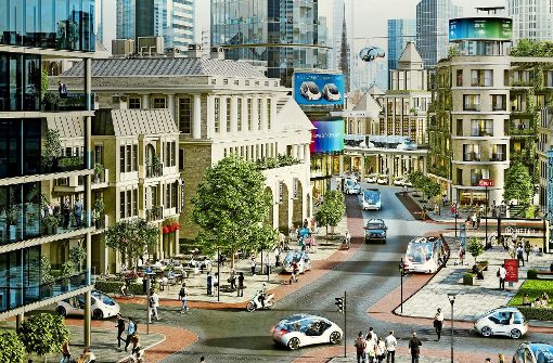 Die Europäische Union will den CO2-Ausstoß auf der Straße deutlich reduzieren. Wie eine emissionsarme Innenstadt der Zukunft aussehen könnte, zeigt diese Studie von Bosch. Foto: Bosch