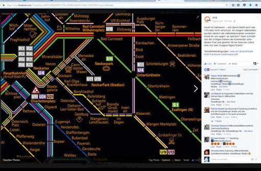 Auf seiner Facebook-Seite veröffentlichte der VVS eine Halloween-Karte des Stuttgarter Netzes. Foto: VVS/Facebook-Screenshot