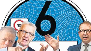 Gegner im Kampf um die Blaue Plakette: Was sich OB Kuhn und  Ministerpräsident  Kretschmann wünschen, verweigert Bundesverkehrsminister Dobrindt. Foto: dpa (3), GreenZones