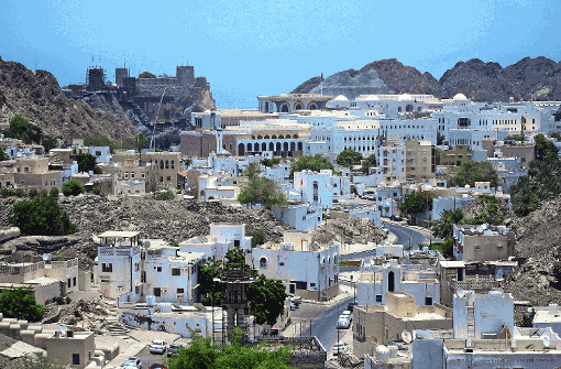 Zwischen die Felsen an eine Buchtenkette gezwängt: die omanische Hauptstadt Muscat. Foto: Helge Sobik