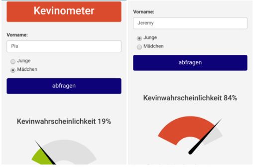 Mit dem „Kevinometer“ kann jeder herausfinden, wie viel Kevinwahrscheinlichkeit in seinem Namen steckt. Foto: Screenshot/ App Kevinometer
