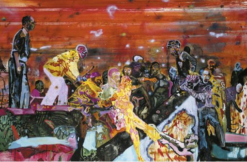 Politisch oder Bedeutung heischend? Daniel Richters „Phienox“ (2000) verbindet Mauerfall, Kreuzabnahme und ein Attentat in Nairobi. Foto: VG Bild-Kunst/Jochen Littkemann