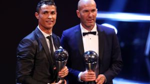 Weltfußballer Cristiano Ronaldo und Weltrainer Zinédine Zidane von Real Madrid. Foto: Getty Images Europe