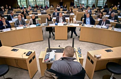 Der Ausschuss bei der Befragung eines Zeugen  im Plenarsaal des Landtags Foto: dpa