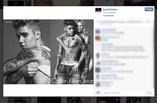 Justin Bieber zeigt seine Tattoos - für die Unterwäschelinie von Calvin Klein. Foto: instagram.com/justinbieber