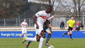 Prince Osei Owusu hat am Donnerstag sein Premierentor für die U18-Auswahl des DFB beim 4:0-Sieg gegen die Niederlande erzielt. Foto: Lommel