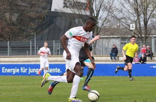 Prince Osei Owusu hat am Donnerstag sein Premierentor für die U18-Auswahl des DFB beim 4:0-Sieg gegen die Niederlande erzielt. Foto: Lommel