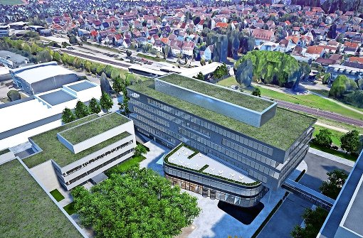Viel Glas und ökologische Aspekte prägen den Entwurf des geplanten Bosch-Neubaus in Leinfelden.Die vorbereitenden Arbeiten auf dem Firmengelände an der Max-Lang-Straße sind nicht mehr zu übersehen. Foto: Bosch