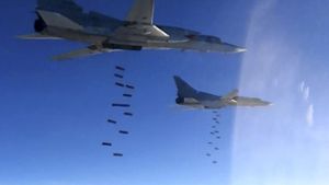 Bomber der russischen Luftwaffe werfen Bomben über Syrien ab. Foto: Russian Defense Ministry Press S