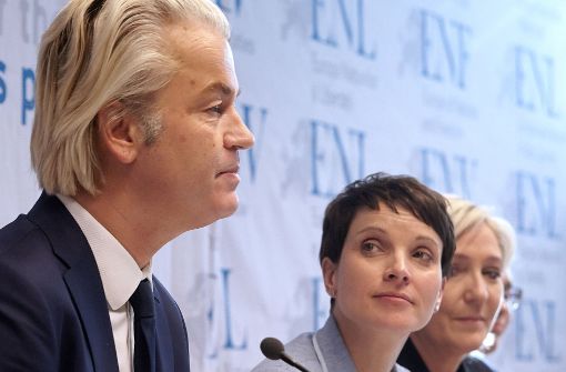 Frauke Petry – hier mit Geert Wilders und Marine Le Pen bei einem Treffen der Rechtspopulisten in Koblenz – hätte der PVV ein besseres Ergebnis gewünscht. Foto: dpa