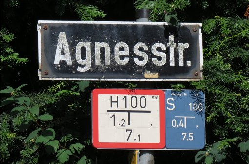 Vom Hainbuchenweg aus gibt es noch zwei Exemplare des Agnesstraßenschildes. Das dritte Schild an der Jahnstraße fehlt indes seit zwei, drei Jahren. Foto: privat