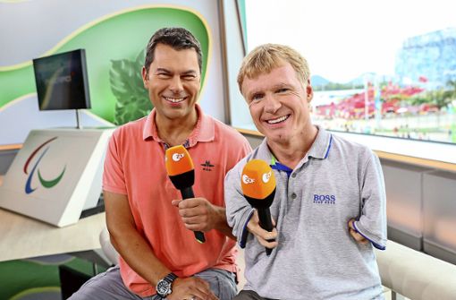 Ein eingespieltes Team vor der Kamera: ZDF-Sportmoderator Yorck Polus (links) und Experte Matthias Berg. Foto:  