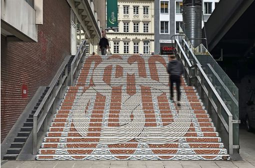 Staffel mit Brezelherz: So könnte schon bald die Treppe an der Hirschstraße aussehen. Die Stadt will durch künstlerische Gestaltung die Benutzung attraktiver machen. Foto: Tobias Bauer