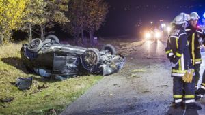Bei einem schweren Unfall auf der A81 bei Ditzingen haben sich zwei Fahrzeuge überschlagen Foto: 7aktuell.de/Simon Adomat