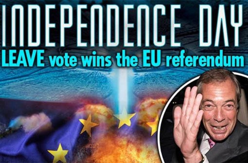 Die Pressestimmen in Großbritannien zum Brexit fallen unterschiedliche aus. Der „Daily Star“ beispielsweise lässt die EU gleich von einem Raumschiff aus dem Film „Independence Day“ vernichten. Weitere Stimmen gibt es hier. Foto: Screenshot