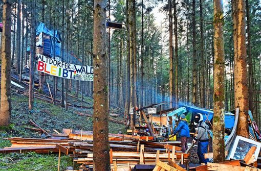 Bilder wie im Hambacher Forst: Mitten in Oberschwaben besetzen Schüler ein Stück Wald und bauen dort Baumhäuser. „Wir wollen den Kiesabbau verhindern.“ Foto: StZ/Wein