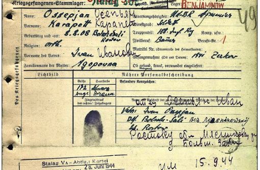 Die Personalkarte von Karapett Ossepjan: der „Sterbefall“ vom 15.9.1944 Foto:  