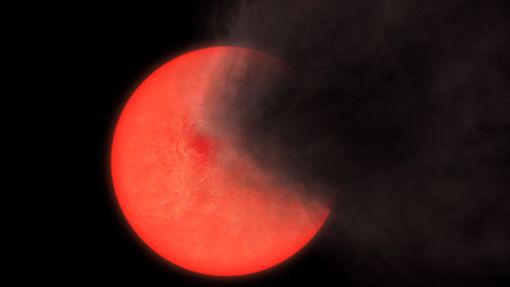 Künstlerische Darstellung einer Staubwolke, die von einem roten Riesenstern ausgestoßen wird. Bei der Suche nach noch sehr jungen Sternen ist ein internationales Forschungsteam in der Zentralregion der Milchstraße unerwartet auf eine neue Art von sehr alten Sternen gestoßen. Foto: Philip Lucas/University of Hertfordshire/dpa