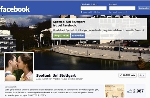Fast 3000 Menschen gefällt die Facebookseite Spotted: Uni Stuttgart – Datenschützer sind weniger begeistert. Foto: Screenshot