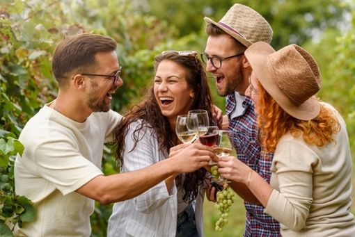 Ein Glas mit Freunden: Eine Weinreise in Deutschland im Herbst ist ein Genuss.
