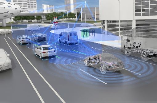 Verkehr der Zukunft – die Fahrzeuge kommunizieren miteinander und fahren autonom. Foto: ZF