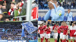 Vereint im Leid: Sowohl der VfB Stuttgart als auch die Stuttgarter Kickers sind abgestiegen. In den Kneipen der Stadt haben sich vor allem VfB-Fans versammelt, die um ihren Club trauern. Hier gibt es die Bilder. Foto: Pressefoto Baumann/AP