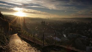 Blick aus den Weinbergen auf Esslingens Altstadt früh am Morgen. Foto: Leserfotograf bdslucky48