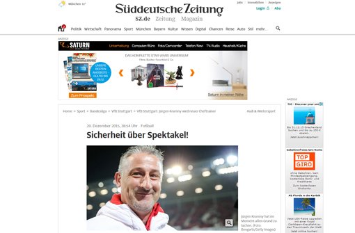 In den Pressestimmen zum Spiel des VfB Stuttgart gegen den VfL Wolfsburg bilanziert die Süddeutsche Zeitung: Sicherheit über Spektakel.  Foto: Screenshot red