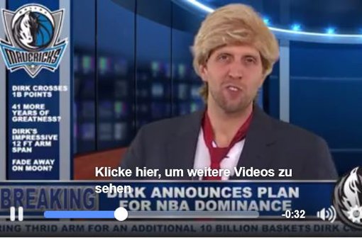 Die Dallas Mavericks haben auf Facebook einen Clip mit ihrem Star-Spieler Dirk Nowitzki gepostet.  Foto: Screenshot
