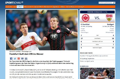 Frankfurt läuft dem VfB ins Messer, titelt die Sportschau Foto: Screenshot