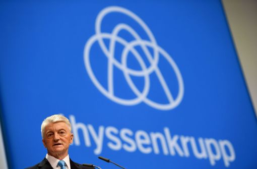 Konzernchef Heinrich Hiesinger auf der Hauptversammlung von Thyssenkrupp. Foto: AFP