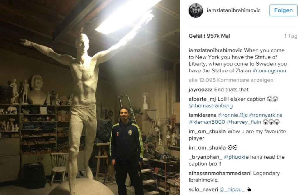 Auf Instagram posierte der Fußballstar jüngst neben einer Statue, die sein Ebenbild zeigt, mit den Worten: Wenn du nach New York gehst, gibt es dort die Freiheitsstatue, wenn du nach Schweden kommst, gibt es dort die Zlatan-Statue. Doch Ibrahimovic hat noch mehr Sprüche auf Lager...