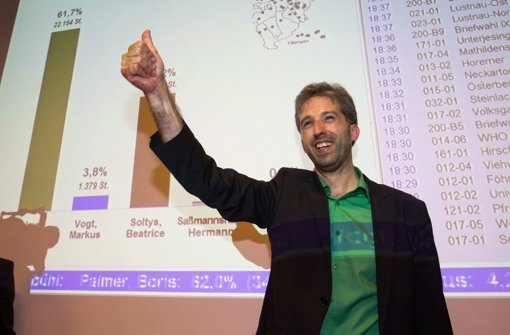 Boris Palmer bejubelt seinen Wahlsieg in Tübingen. Foto: dpa