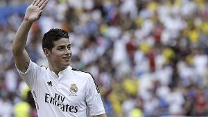 Real Madrids Nezugang James Rodriguez wurde offiziell im Santiago Bernabeu vorgestellt. Foto: dpa