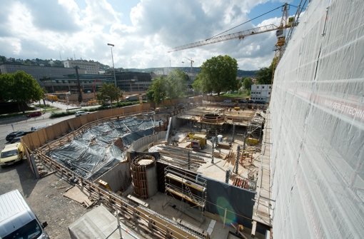 Eine aktuelle Aufnahme der Baustelle des Bürger- und Medienzentrums des Landtags Baden-Württemberg. Foto: dpa
