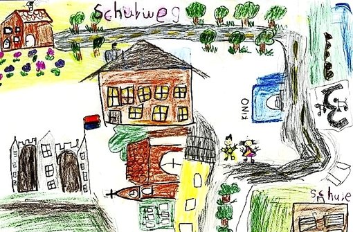 Der siebenjährige William hat  seinen Schulweg gezeichnet. Foto: Marco Hüttenmoser
