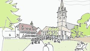 Das künftige Haus der Kirche am Agnes-Kneher-Platz schmiegt sich um den Kirchturm. Foto: Auer Weber