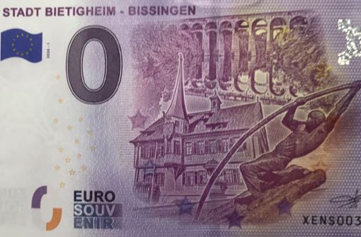 Auf der Vorderseite des Geldscheins sind das Viadukt, das Bietigheimer Rathaus und der Bissinger Flößer zu sehen. Foto: StZ