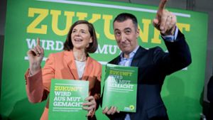 Wo geht’s mit den Grünen hin? Katrin Göring-Eckardt und Cem Özdemir, die Spitzenkandidaten für die Bundestagswahl, sind trotz schlechter Umfragewerte noch optimistisch. Foto: dpa