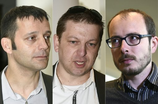 Edouard Perrin,  Raphael Halet und  Antoine Deltour (von links) stehen vor Gericht. Foto: AFP