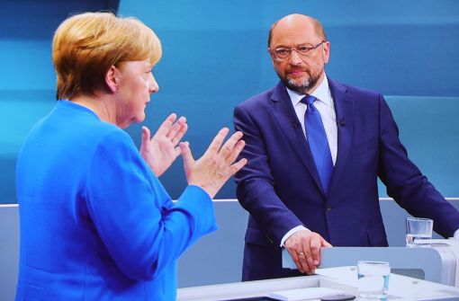 Angela Merkel und Martin Schulz stellten sich den Fragen von vier Moderatoren. Foto: dpa